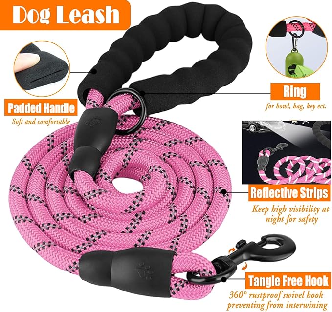 No Pull Dog Harness, Collar & Leash Set | Includes Dog Seat Belt, Collapsible Bowls & Poop Bag Dispenser. Ideal for Training, Walking, Hiking. Fits Small to Large Dogs(Pink-S)
