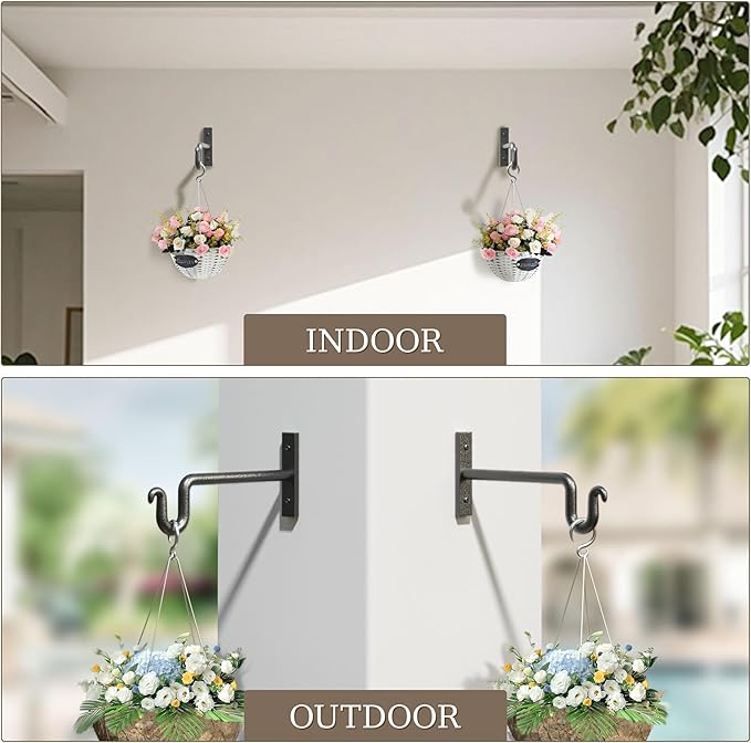 Plant Hook Plant Hanger, 2 Pack 8 Inch Plant Bracket, Metal Plant Wall Hooks for Hanging Flower Basket, Lanterns, Bird Feeder, Wind Chimes Indoor & Outdoor.
