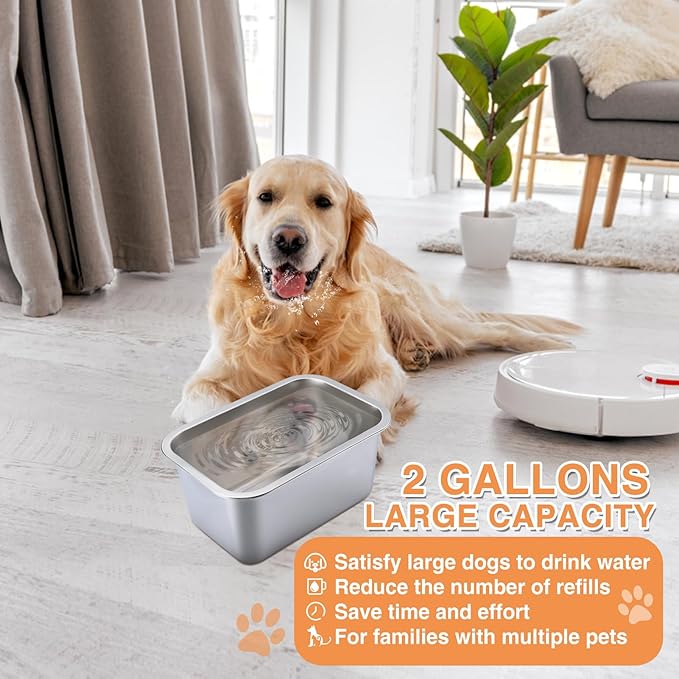 2 Gallons Large Dog Bowls - Durable Food Grade Stainless Steel Dog Water and Food Bowl No Spilling, High Capacity for Medium Large Breed Dogs Indoor Outdoor