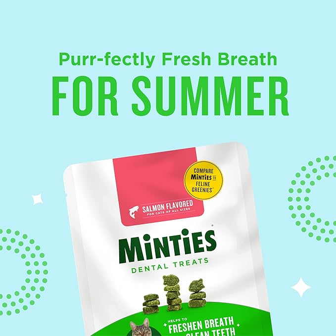 Minties Dental Treats for Cats, Salmon Flavored Treats for Cats, Freshens Breath and Controls Tartar, 10oz