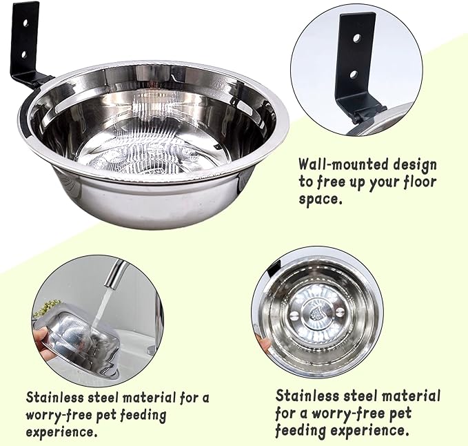 Wall Mounted Dog Bowls-2 * 29 Oz, 304 Stainless-Steel Raised Adjustable Height Dog Food and Water Bowls, Elevated Pet Comfort Feeding Bowl for Medium Large Dogs Cats(Collapsible)