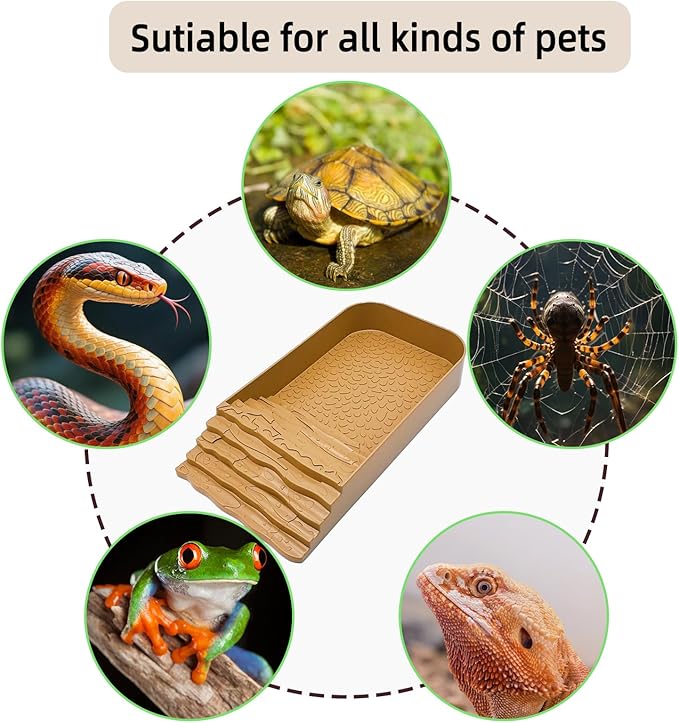 3 PCS Reptile Water Dish with Climbing Ramp, Leaf Reptile Water Bowl, Amphibians Habitat Yellow Tortoise Water Dish for Turtle, Gecko, Snake, Bearded Dragon, Lizard