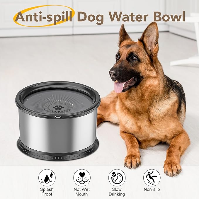 1.6 Gallon Dog Water Bowl, 6.5L/220oz Stainless Steel No Spill Water Bowls for Large Dogs, Super Large Capacity Splash Proof Pet Slow Drinking Water Bowl with Anti-Slip Mat for Mess Drinkers