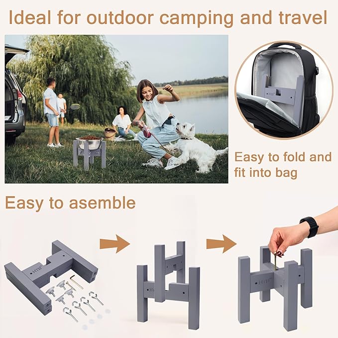 Elevated Dog Bowl Stand,Adjustable Dog Food Stand for 6”-8” Bowls,Single DogBowl Holder 7” Tall for Cats and Small Dogs Grey