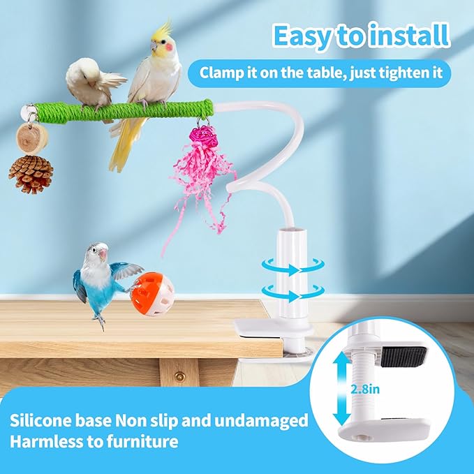 Bird Toys,Free Bending Bird Perch Stand with Climbing Ladder, Desktop Stand for Interacting, Parakeet Playground Play Stand for Lovebirds Conure,Mount for Budgie, Cockatiel, Conure