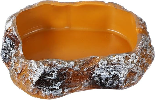 Reptile Food Bowl, Reptile Feeding Dish Corner Bowl Water Resin Rock Worm Feeder Dish XS (4.1 in, Orange), Intended for Lizards/o/Scaled Pet/Leopard o/Spiders