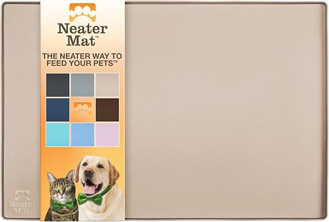 Neater Pet Brands Neater Mat Pet Mats for Food and Water, Cat & Dog Bowl Mat Waterproof Silicone, Feeding Tray, Dog Food Mats for Floors, Placemat w/Raised Edge for Under Bowls, 24" x 16", Cappuccino
