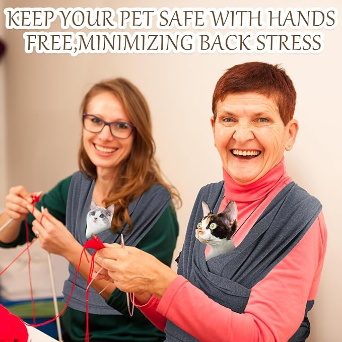 Cat Sling Carriers, Front Facing Dog Sling, Cat Wrap Carrier Chest, Hands Free, Size Adjustable, Soft Cotton, Swaddle Bag for Outdoor(Grey)