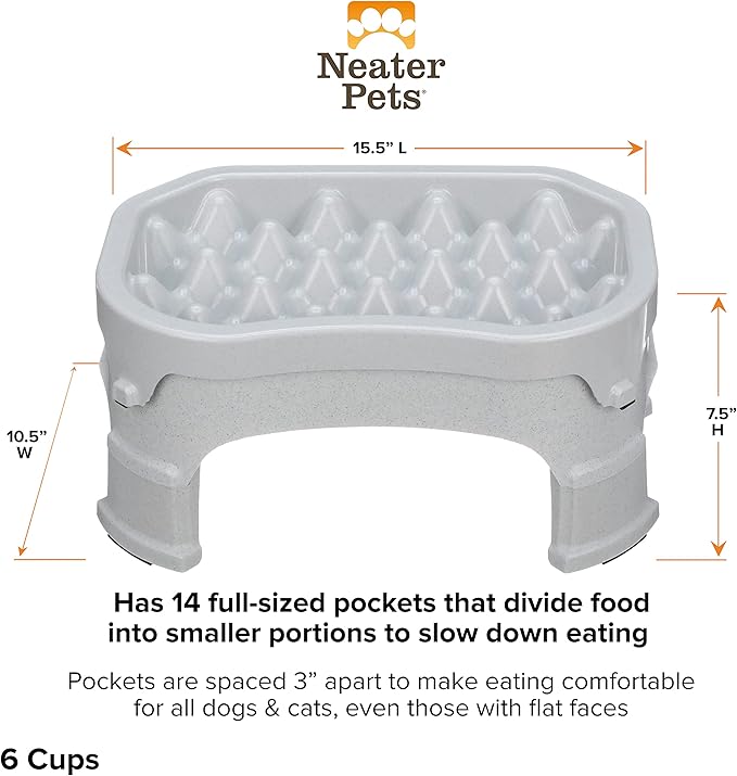 Neater Pet Brands – Neater Raised Slow Feeder Dog Bowl – Elevated and Adjustable Food Height - (6 Cup, Vanilla Bean)