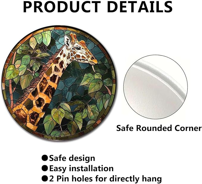 Lygond Metal Giraffe Stained Glass Restroom Tin Sign - 8x8 Inches