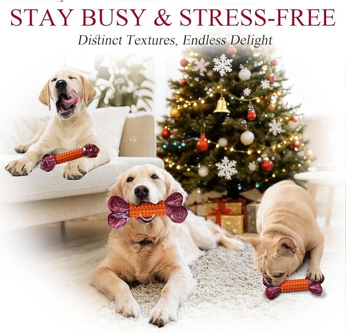 Apasiri Dog Toys for Aggressive Chewers Peanut Butter Flavored: 4-Pack Dog Bones for Large Dogs, 8" Chew Toys Long-Lasting, Tough Nylon & Rubber Dogs Toys