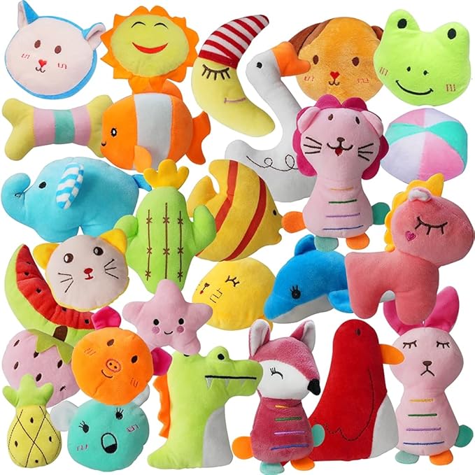 27 Pack Puppy Squeaky Toy,Different Designs Squeakers Pet Toys,Cute Bulk Plush Dog Toys,Small Dog