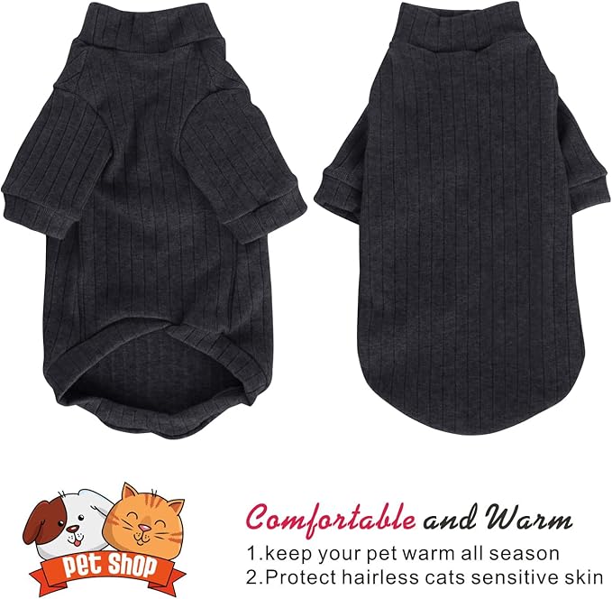 Idepet Sphynx Hairless Cats Sweater Shirt Kitten Soft Puppy Clothes Pullover Cute Cat Pajamas Jumpsuit Cotton Apparel Pet Winter Turtleneck for Cats and Teacup Chihuahua Small Dogs(Black,S)