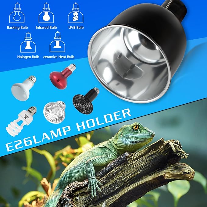 Reptile Light Fixture, 5.5 inch Optical Reflection Shallow Dome Heat Lamp Fixture, UVB Heat Basking Lamp Fixture for Amphibian Reptile Terrariums