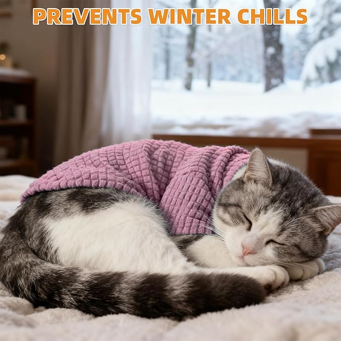 KOOLTAIL Cat Sweater for Sphynx - Soft Fleece Sweaters for Cats Only, Elastic Pet Clothes with Sleeves, Thick Winter Warm Cold Weather Apparel for Hairless Cat, Puppy Pajamas for Small Dogs, Pink S