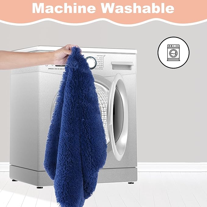 Bedfolks Plush Dog Crate Pad, Washable Dog Kennel Bed 41"x27", Faux Fur, Waterproof, Extra Large, Dark Blue