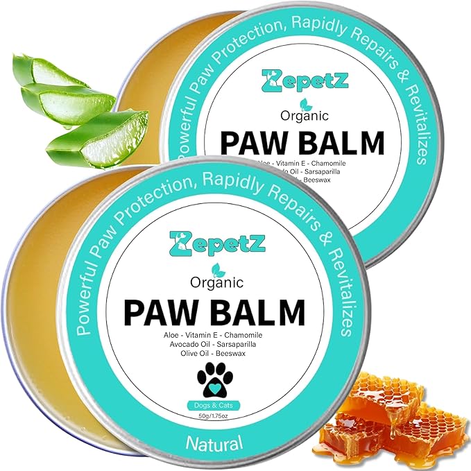 Lick-Safe Organic Paw & Nose Balm for Dogs, Cats – All-Natural, Vegan, Hypoallergenic – Heals, Protects & Restores Dry, Cracked Paws, Snouts & Elbows – Aloe, Avocado Oil, Beeswax 1.75 oz - (2 Pack)