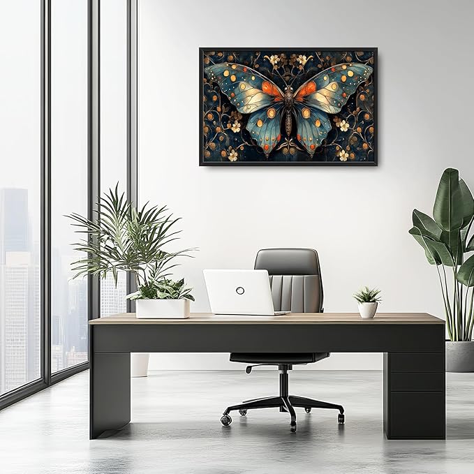Large Butterfly Wall Art for Living Room, Butterfly Canvas Oversized Wall Decor, Floral Aesthetics Framed Pictures Painting Print Artwork for Bedroom Office 36L" x 24W"