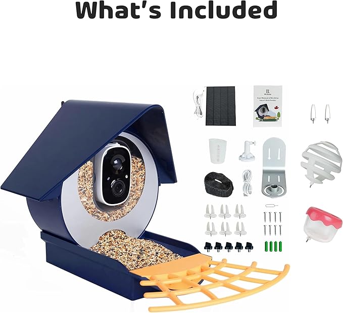 Birdkiss Smart Camera Bird Feeder with Solar Pannel, DIY Different Add-Ones Including Suet Ball, Jelly Feeder, Mini Hummingbird Feeder, Auto Capture Bird Full HD Videos, Ideal Present for Bird Lovers