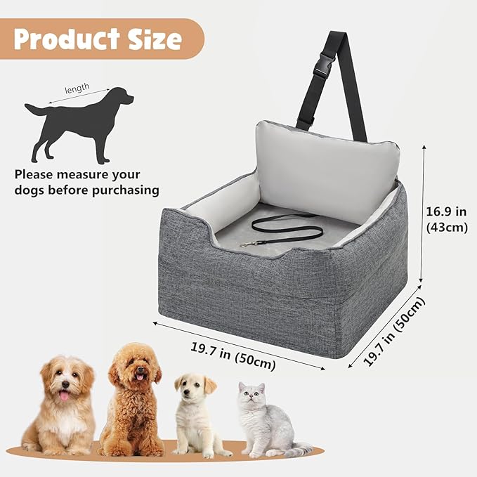 Avont Dog Booster Car Seat for Small/Medium Dogs Under 30 lbs, Detachable Washable Puppy Doggie Elevated Carseat Travel Bed for Car, Thick Cushion -Grey