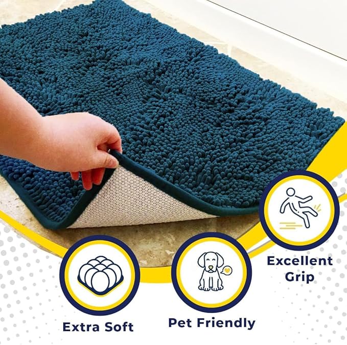 Muddy Mat® AS-SEEN-ON-TV Highly Absorbent Microfiber Door Mat and Pet Rug, Non Slip Thick Washable Area and Bath Mat Soft Chenille for Kitchen Bedroom Indoor and Outdoor - Atlantic Blue XXL 60"X48"