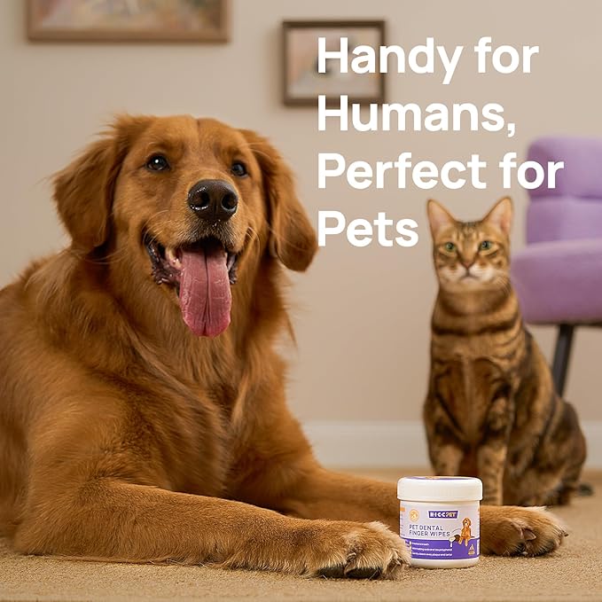 HICC PET Teeth Cleaning Wipes for Dogs & Cats, Vet-Recommended Remove Bad Breath & Plaque & Tartar Buildup Dog Finger Toothbrush Wipes, No-Rinse Dog Tooth Brushing Kit Gentle Cleansing & Gum Care
