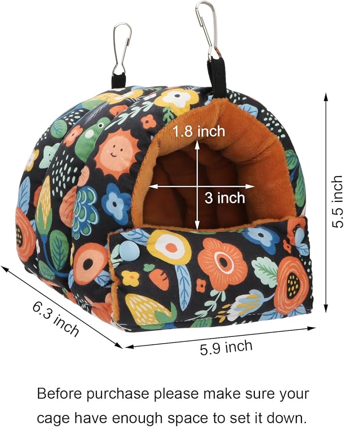 Wontee Bird Nest House Winter Warm Snuggle Hut Bird Bed Hanging Hammock for Parrots Budgies Parakeets Caique Senegal Cockatiels Conures (Small, Black)