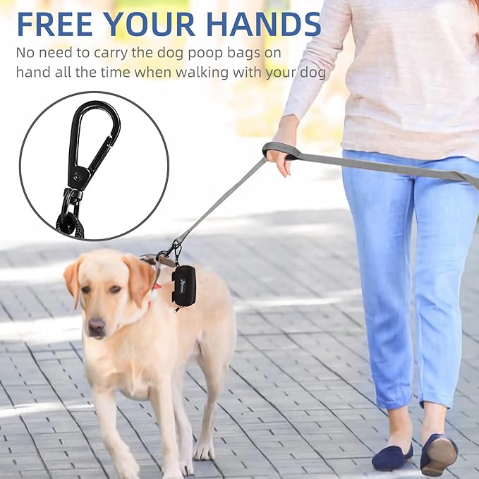 PuppyDoggy Dog Poop Bag Holder for Leash Black Waste Bag Dispenser with 1 Roll of Poop Bags for Leash Accessory Bicycle