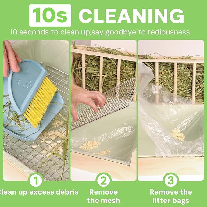 3-in-1 Steel Grids Rabbit Litter Box with Hay Feeder & Waste Collection – Bunny Toilet Training Kit, Large Plastic Potty for Rabbits, Guinea Pigs, Small Animals – Easy Clean, Durable, Odor Control