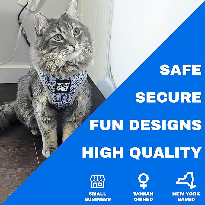 Travel Cat Harness and Leash Set - Adjustable Fit Mesh Cat Harness and Reflective Strap - Comfort Walking Vest for Kitten for Outdoor Walking, Hiking (Large, Cashcat)
