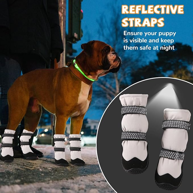 Winter Dog Snow Boots with Warm Wool Lining, Dog Shoes for Large Small Medium Dogs, Dog Booties and Paw Protectors, Anti-Slip Dog Shoes with Reflective for Snow, Hardwood Floors, Hiking (Size 6)