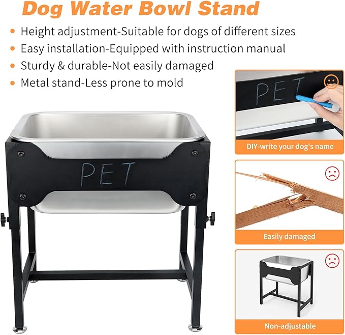3 Gallons Elevated Large Dog Water Bowl, 4 Height Adjustable Stainless Steel Raised Dog Bowls with Stand, Indoor Outdoor Pet Water Bowl Relief Joint Pressure Pet Dishes for Dogs Easy Clean