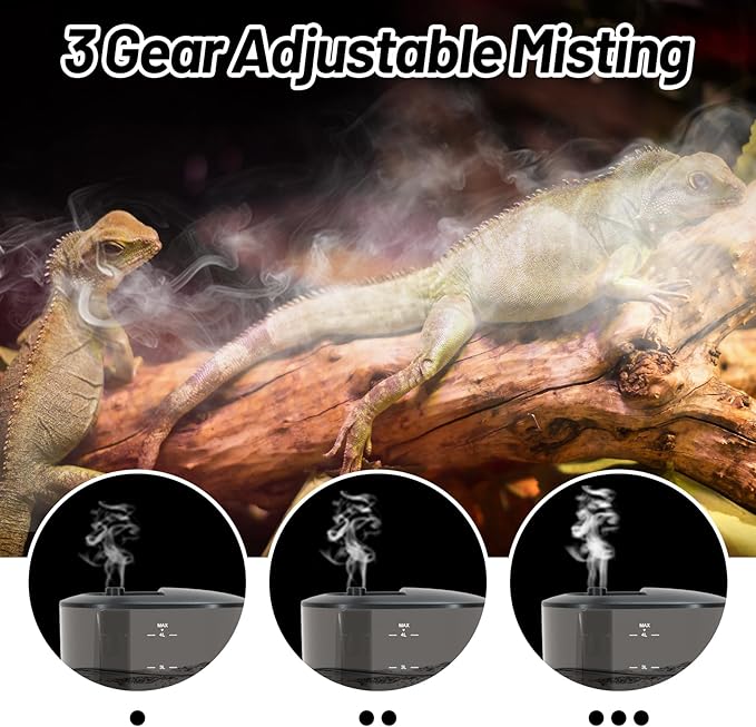 4L Reptile Humidifier Fogger Top Fill, Automatic Misting System for Reptiles, Adjustable Fogging, Leak-Proof, Timing Terrarium Mister Tank Humidifier for Snake Chameleon Frog Hermit Crab