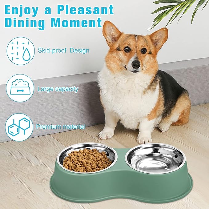 Dog Bowls Double Dog Water and Food Bowls Stainless Steel Bowls with Non-Slip Resin Station, Pet Feeder Bowls for Puppy Medium Dogs Cats