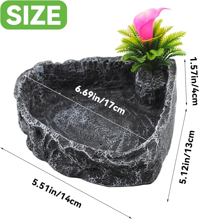 Reptile Water Dish Food Bowl,Corner Rock Terrarium Feeding Bowl Hermit Crab Water,Reptile Feeder Food and Water Dish,Tortoise, Lizard, Gecko, Chameleon, Bearded Dragon
