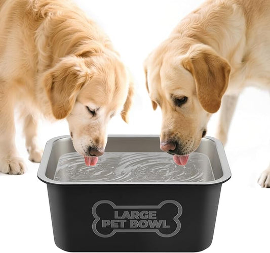 3 Gallons Large Dog Water Bowl, High Capacity Stainless Steel Dog Bowls, Indoor Outdoor Water Bowl for Dogs Metal Pet Food Dish for Medium Large Giant Breed Easy to Clean (Black)