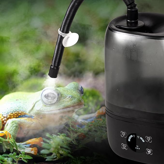 OIIBO Reptile Fogger Humidifier with Timing, 4L Large Digital Reptile Fogger Terrarium Humidifiers with Double Extension Tube Automatic Reptile Misting System