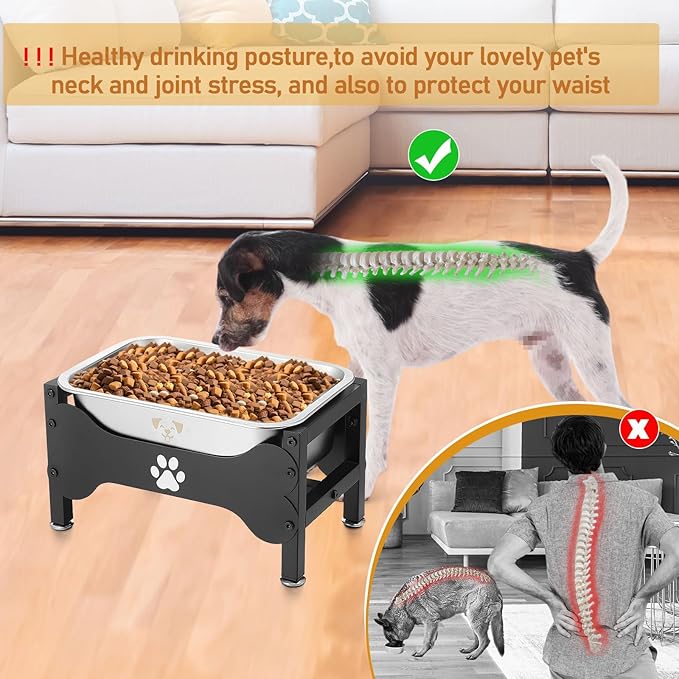 Honeydak 2 Sets Metal Elevated Dog Bowl with Stand Raised Stainless Steel Water Bowl Anti-slip High Capacity Water Food Stand for Small Medium Large Breed Dog Indoor Outdoor(2.64 Gallons,1.25 Gallons)