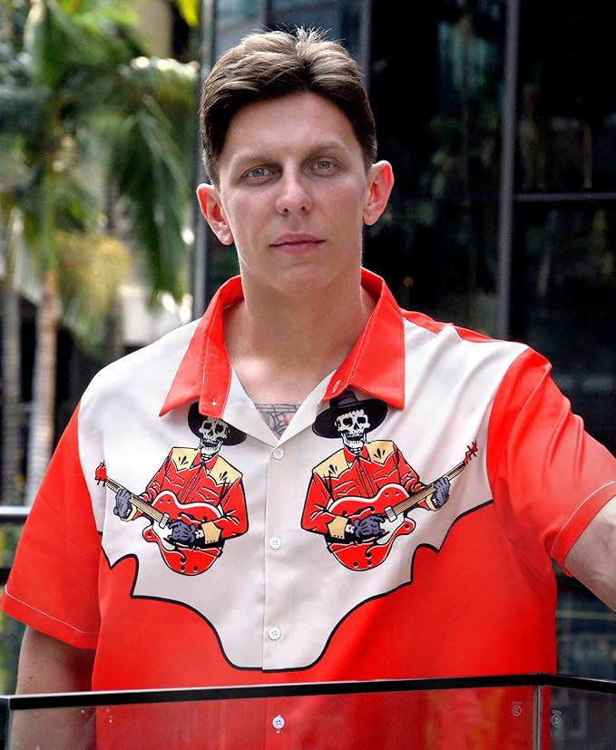 Men’s Hawaiian Shirt Western Cowboy Symmetrical Print Short Sleeve Button Down Casual Beach Holiday Summer Shirt