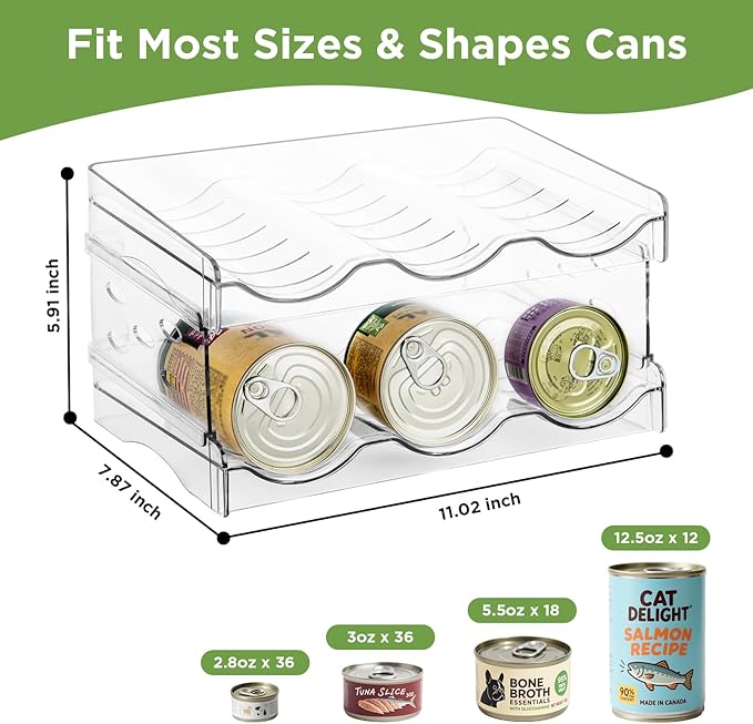 REFLYING Cat Food Can Organizer, Can Organizer for Pantry, Transparent Cat Food Storage Container Holds 36 (3.5oz) Cans, Canned Food Organizer and Storage for Countertop Kitchen Cabinet (2 Layers)