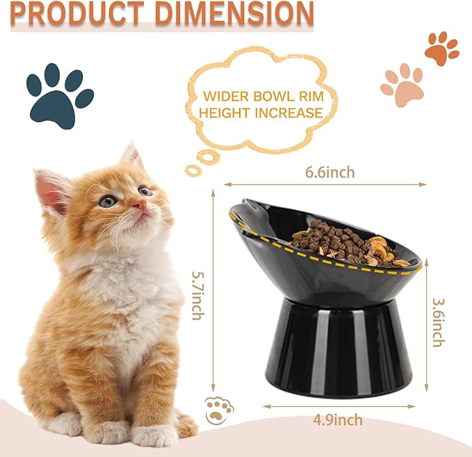 Detachable Elevated Cat Bowls, 15° Tilted Raised Cat Food Bowl Anti-Vomiting,Whisker Friendly, Adjustable Cat Dishes for Protecting Spine,Adult Kitten