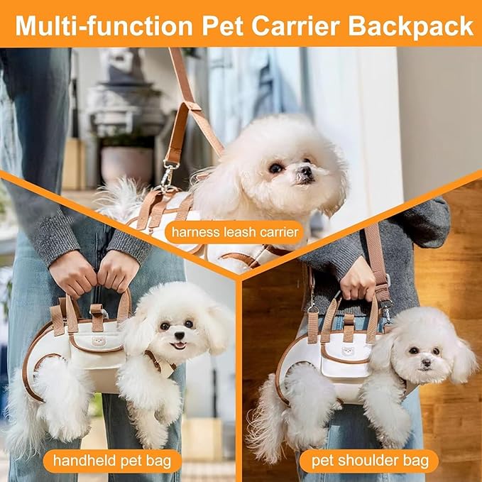 Dog Sling Carrier, Dog Carriers for Small Dogs, Adjustable Hands-Free Breathable Pet Sling with Safety Leash & Treat Pocket, Comfortable Full-Body Support for Puppies & Cats(Brown,Large)