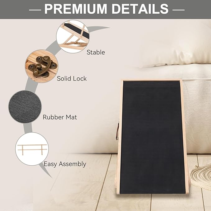 ABORON Antislip Dog Ramp, Adjustable Folding Pet Ramp for Small & Large Old Dogs & Cats, High Traction Portable Rubber Paw Ramps, Supports up to 200 lbs, Used for Bed Couch SUV, 39.3'' Long