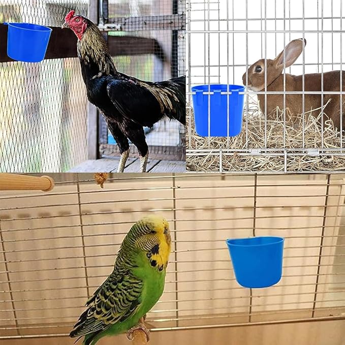 Hanging Chicken Feeder, 20pcs Chicken Water Cups, Plastic Cage Cups for Chickens Pigeon Rabbit Poultry (Blue)