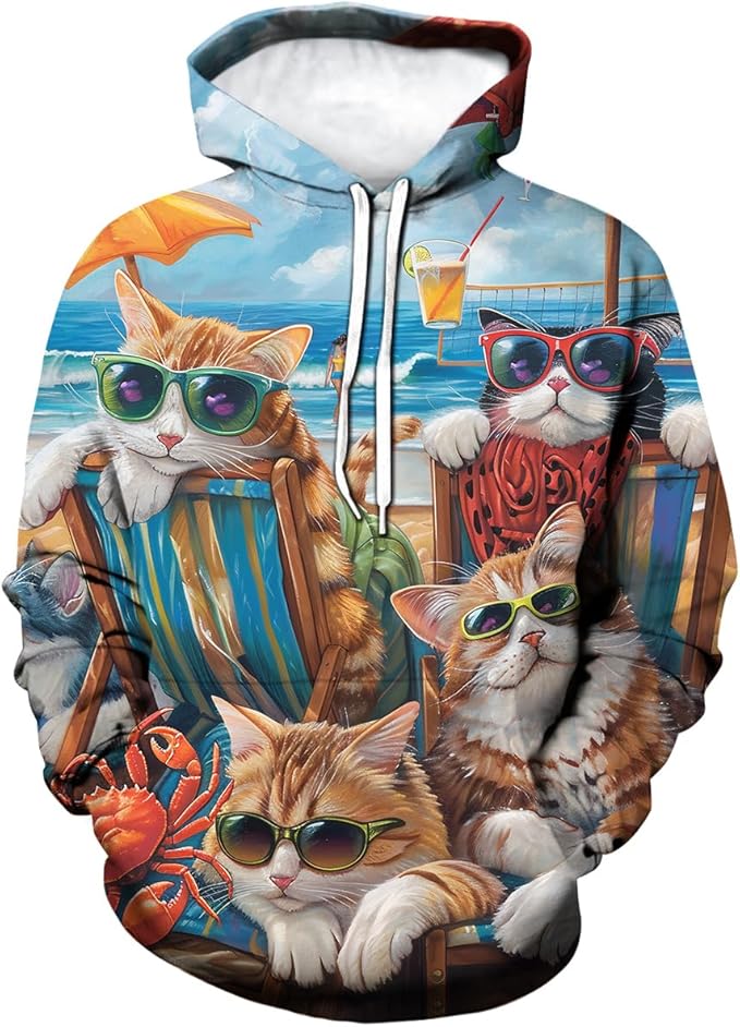 Unisex Adults 3D Dog Cat Printed Hoodies for Men Women Pullover Novelty Sweatshirts with Pockets