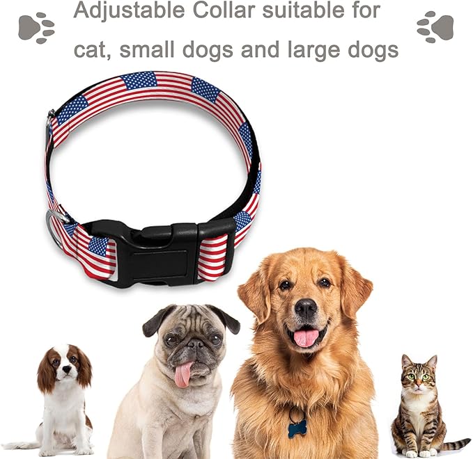 USA Flag Red White Stripes Pet Collars Dog Collars Soft Elastic Neck Strap for Female Male Puppy Cats