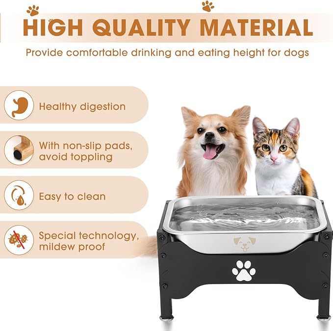 Honeydak 2 Sets Metal Elevated Dog Bowl with Stand Raised Stainless Steel Water Bowl Anti-Slip High Capacity Water Food Stand for Small Medium Large Breed Dog Indoor Outdoor(1.25 Gallons)