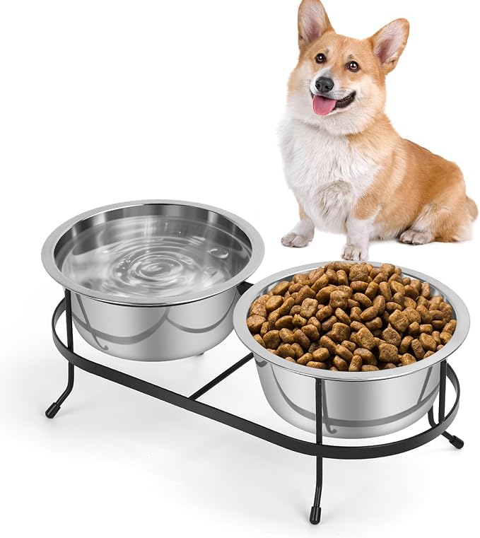 Stainless Steel Raised Dog Bowls with Stand 2 Removable Pet Feeder 15 °Tilt Elevated Pet Water Food Bowls for Dogs Cats Rabbits