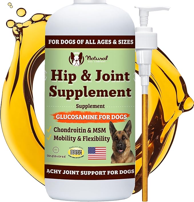 Natural Dog Company Liquid Glucosamine for Dogs, Hip & Joint Oil, Extra Strength Cartilage, Joint Supplement for Dogs, Helps Mobility, Eases Occasional Stiffness, Glucosamine Chondroitin, 32 oz.