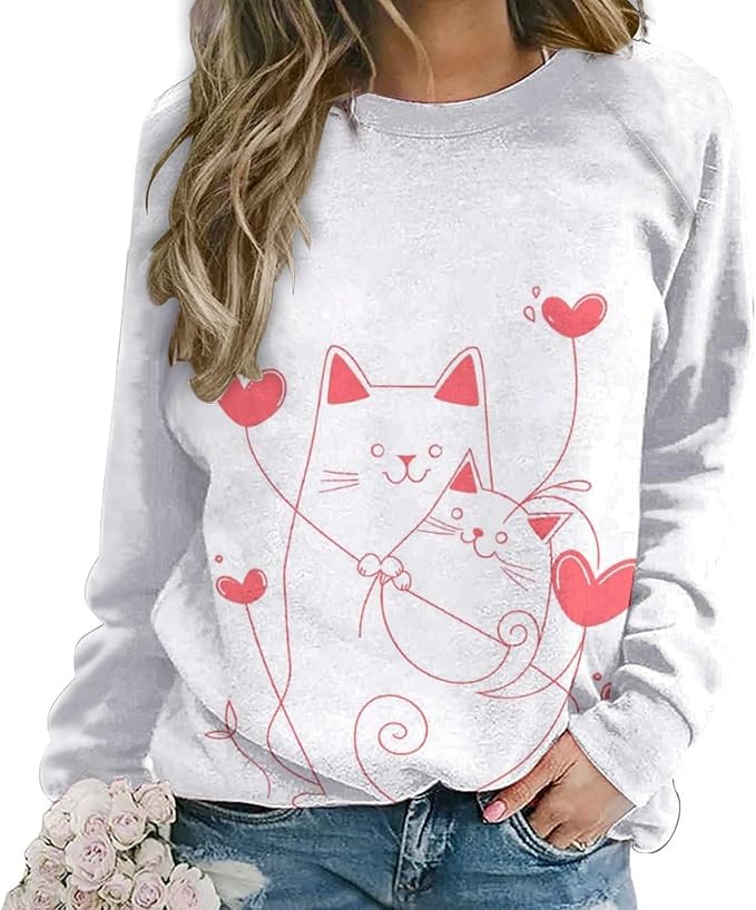 Womens Long Sleeve Tops Y2k Japanese Art Print Sweatshirts Fall Pullover for Women Crewneck Vintage Shirts Boho Tops